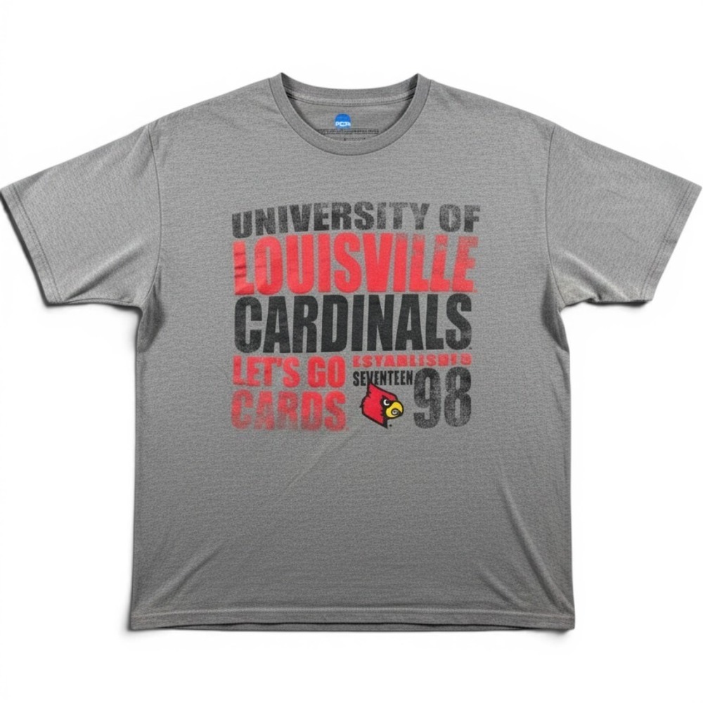 NCAA University of Louisville Cardinals Gray Graphic T-Shirt Mens Large NCAA